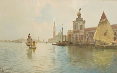 Alberto Prosdocimi (Italian, 1852-1925), Venice Lagoon, signed, watercolour, 30 x 49cm